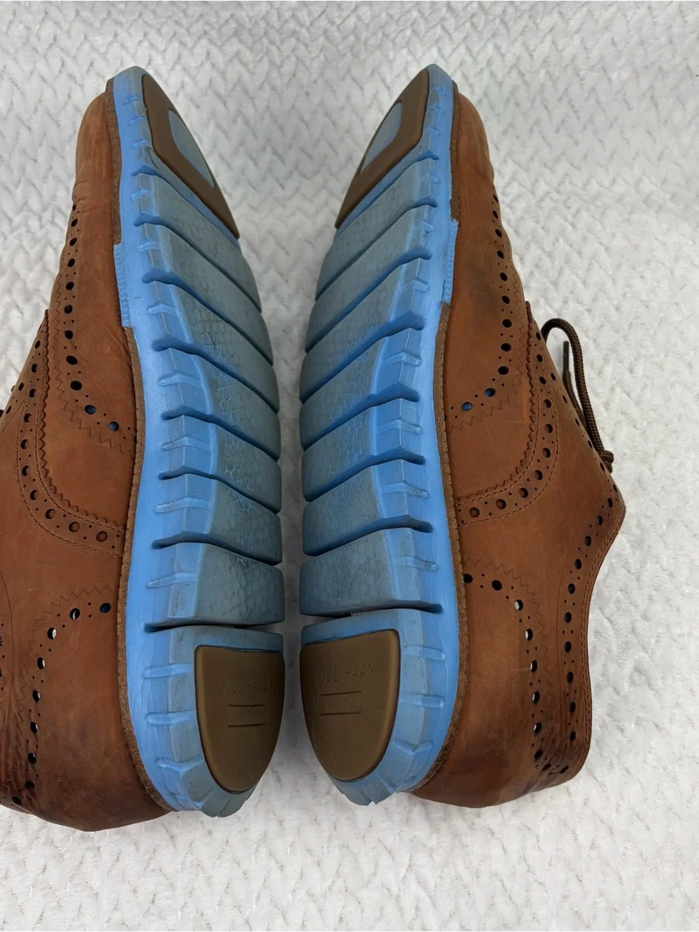 Cole Haan Zerogrand Wingtip Oxford Mens Brown Leather Blue Sole Shoes Size 10.5
